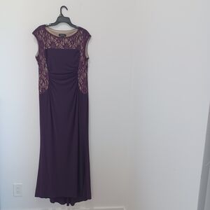 R&M Richards Deep Purple Lace Maxi Dress